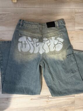 Digits Gray Denim Jeans with White Graffiti Print